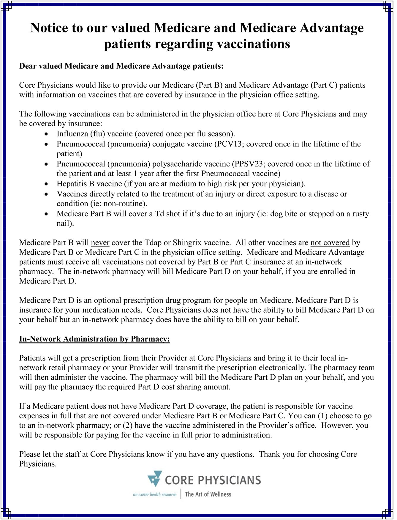Medicare Covered Vaccines New Hampshire Core Physicians